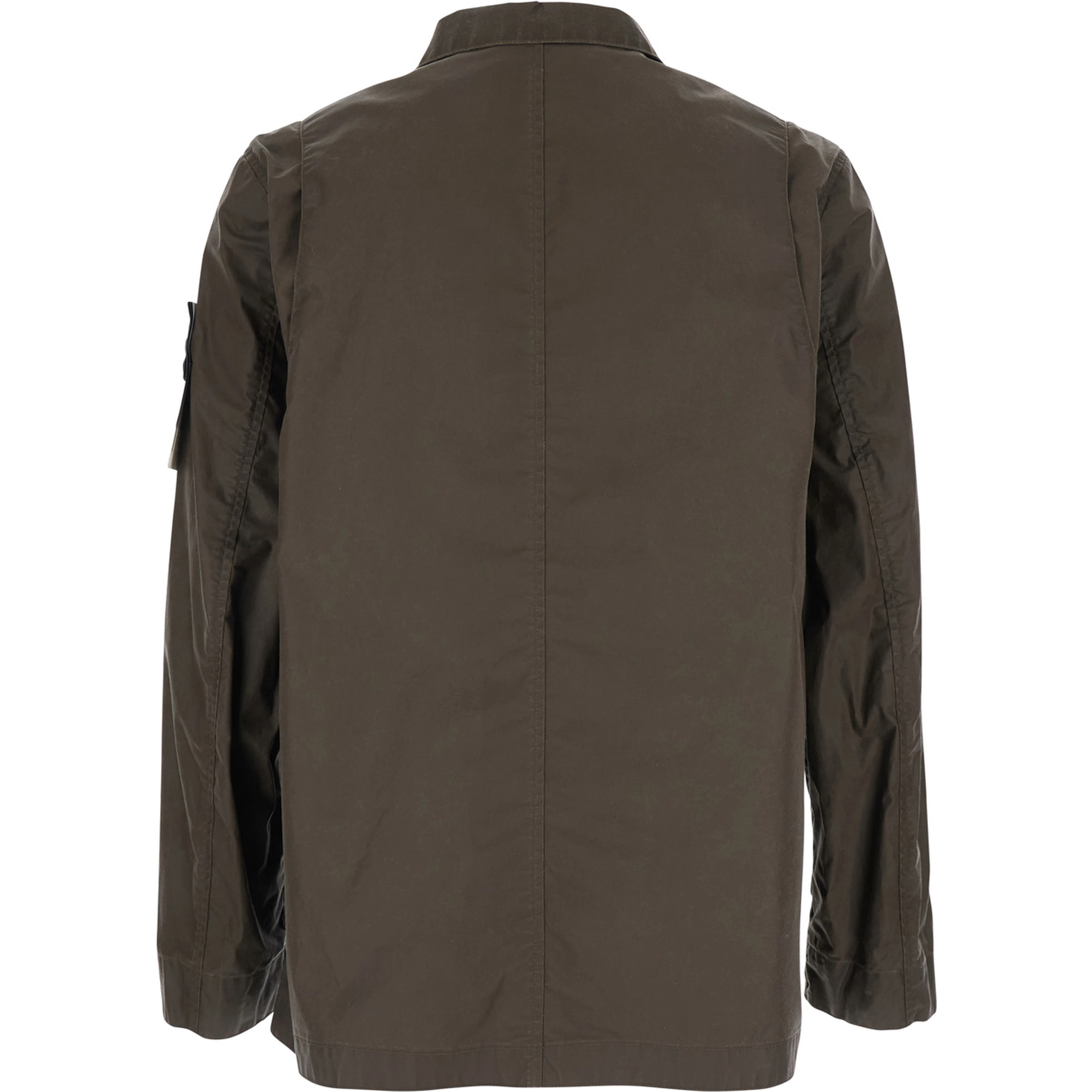 Brown Jacket with Logo Patch on the Sleeve and Coated Design in Cotton Blend for Men
