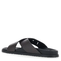 Brown Sandals with Logo Detail and Criss-Crossed Straps on the Front in Leather Man