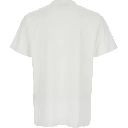 White Crew Neck T-Shirt with Logo Patch on Front In Cotton for Men