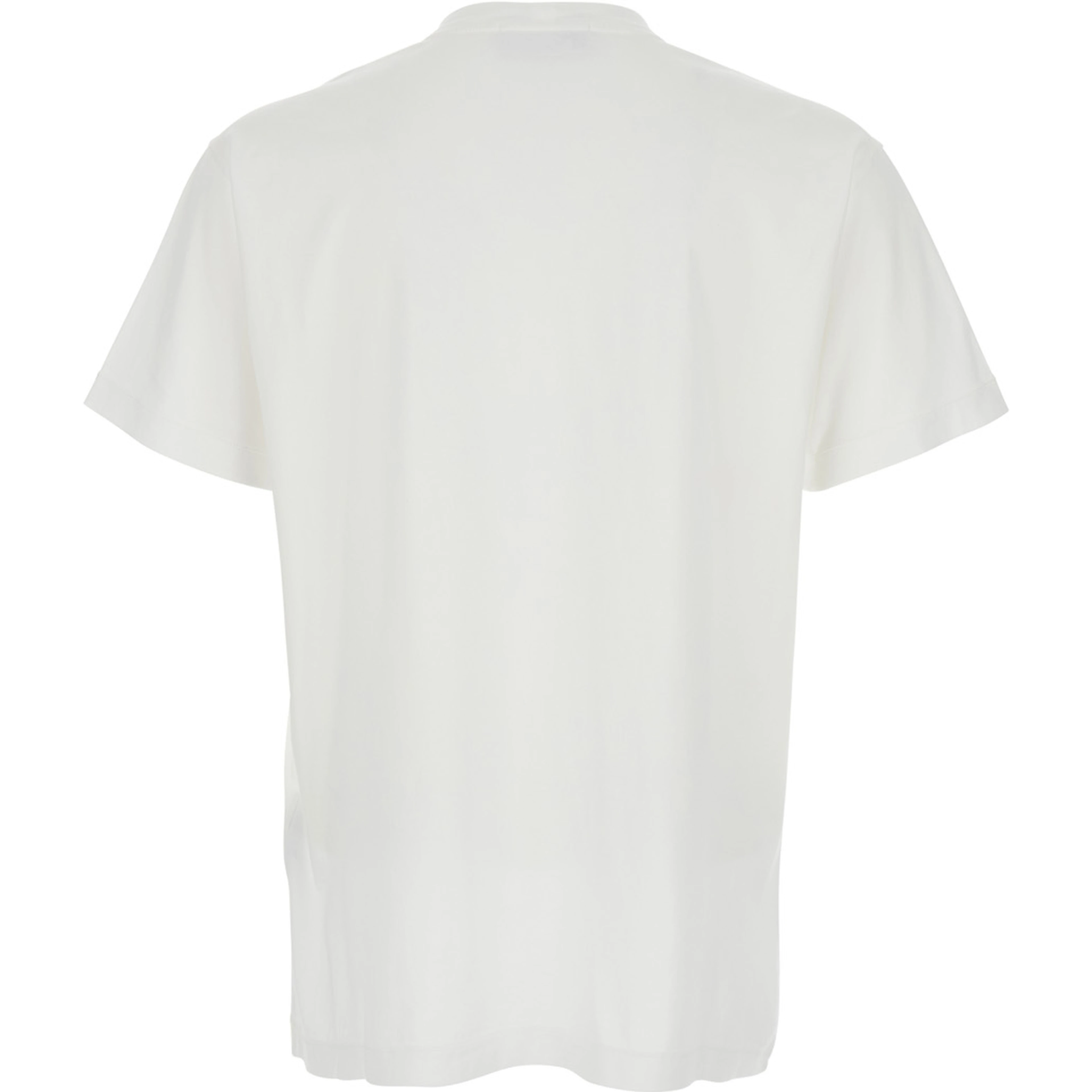 White Crew Neck T-Shirt with Logo Patch on Front In Cotton for Men