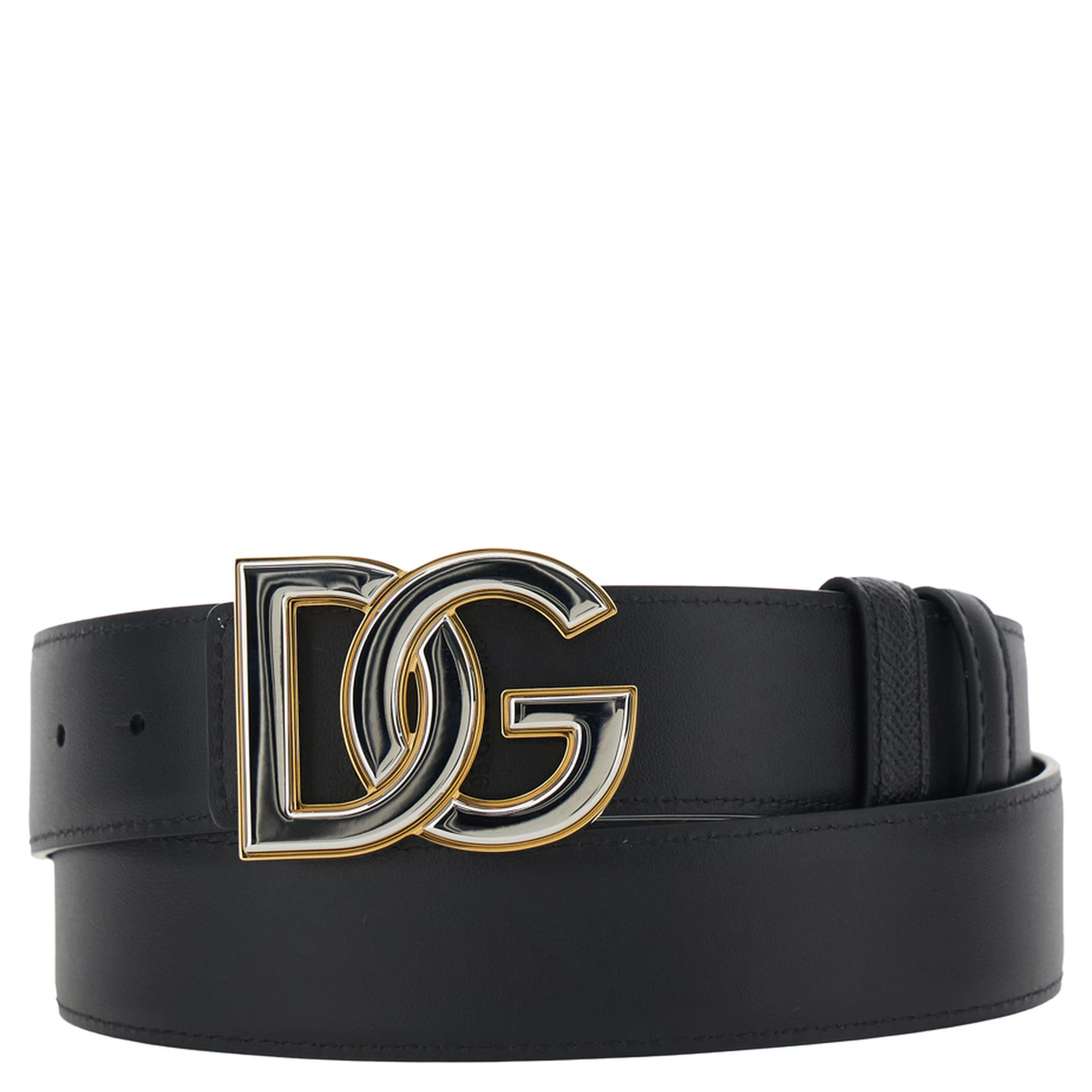 Black Belt with Logo Buckle in Leather for Men