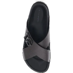 Brown Sandals with Logo Detail and Criss-Crossed Straps on the Front in Leather Man
