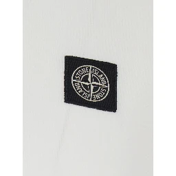 White Crew Neck T-Shirt with Logo Patch on Front In Cotton for Men