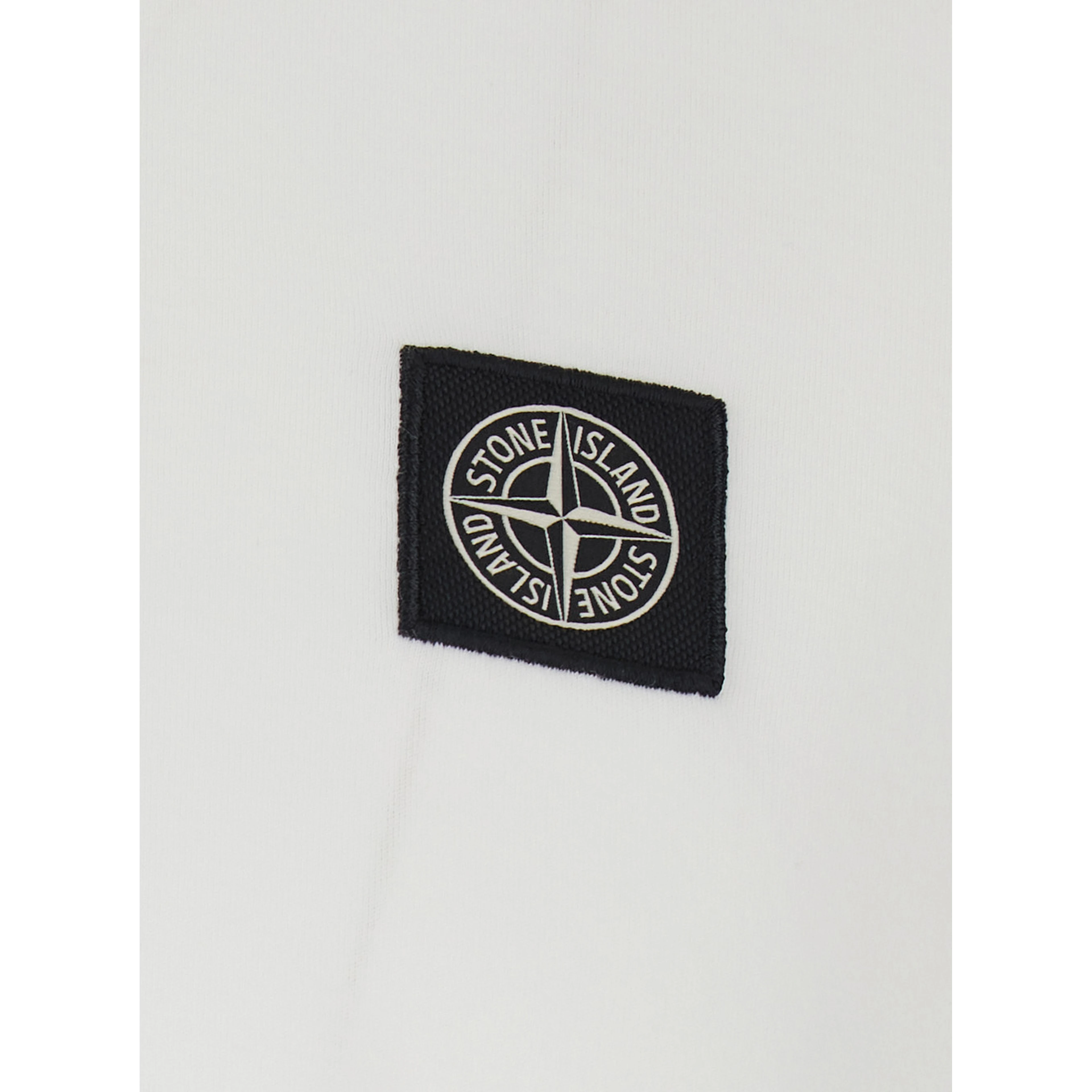 White Crew Neck T-Shirt with Logo Patch on Front In Cotton for Men