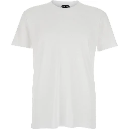 White Crew Neck T-Shirt with Logo Embroidery on the Front and Perforated Design in Cotton for Men