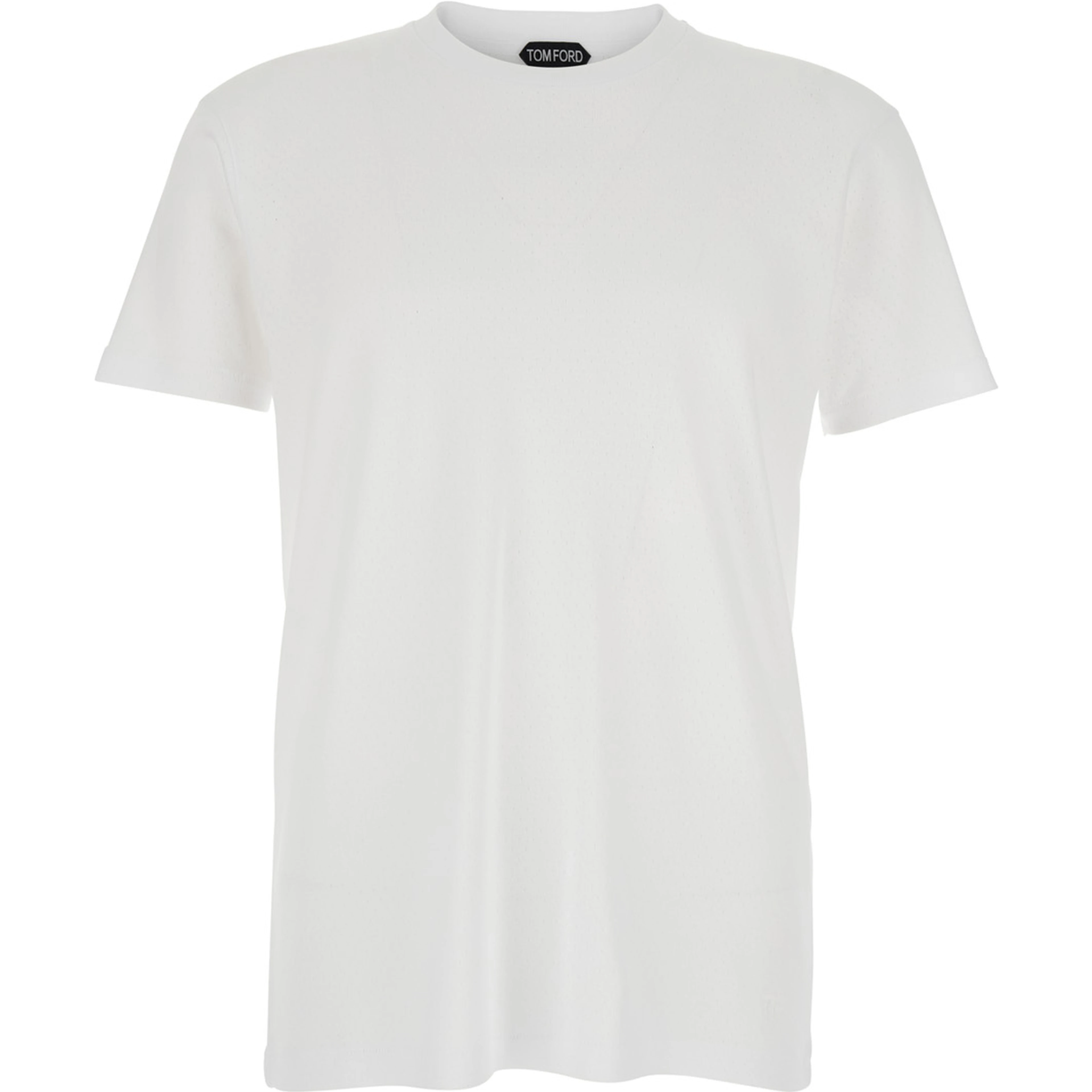 White Crew Neck T-Shirt with Logo Embroidery on the Front and Perforated Design in Cotton for Men