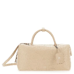 Holdall Large White Handbag with Adjustable and Removable Strap in Leather Woman