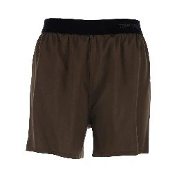 Brown Shorts with Logo Lettering and Elastic Waist In Stretch Silk for Women