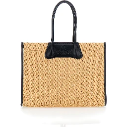 Troy Beige Tote bag with Orb Logo Embossed on the Front and Raffia Effect in Cotton for Women