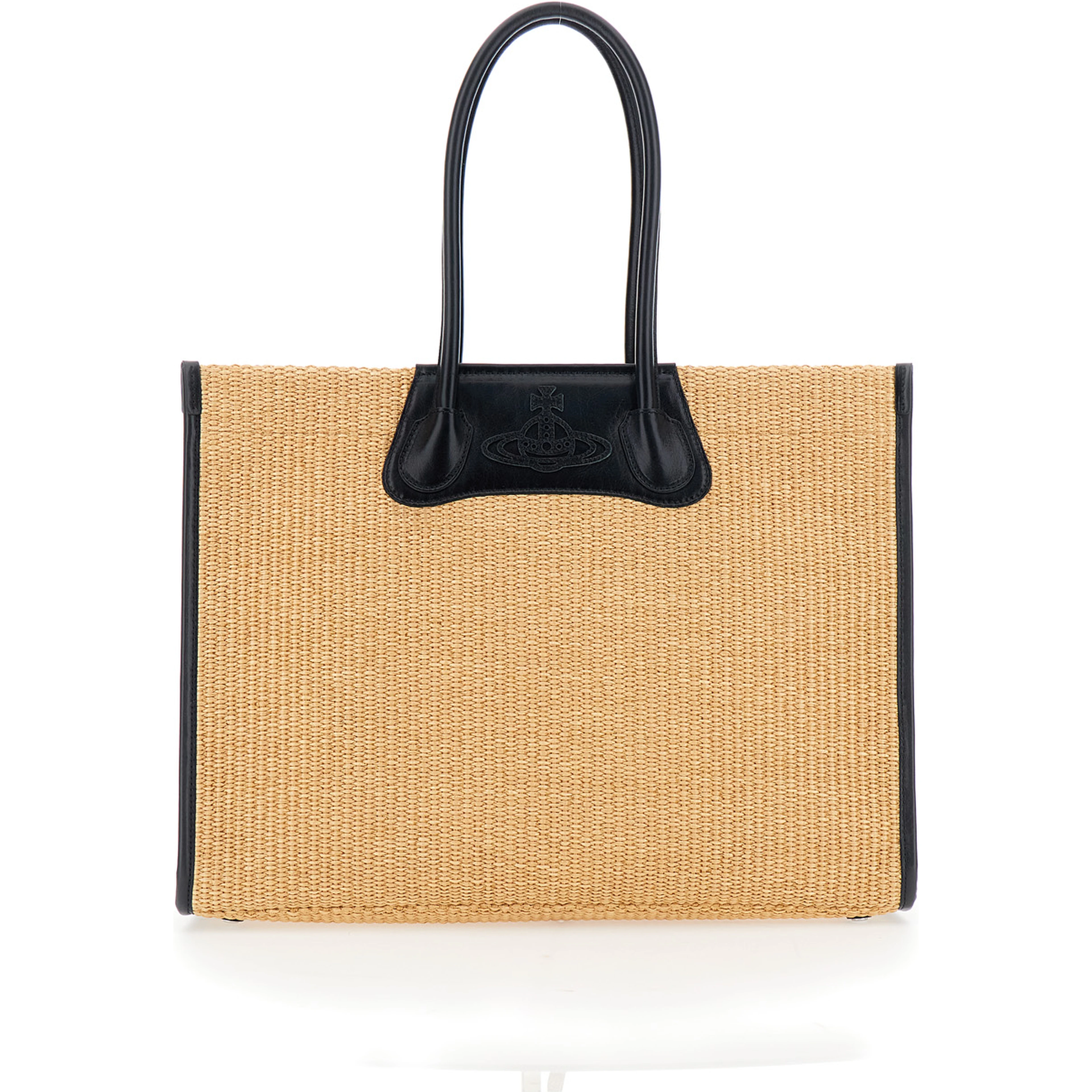 Troy Beige Tote bag with Orb Logo Embossed on the Front and Raffia Effect in Cotton for Women