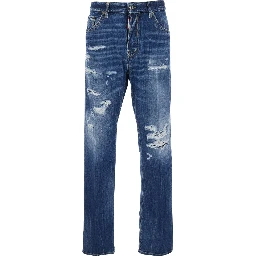 642 Blue Jeans with All-Over Ripped Details and Logo Patch on the Back in  Denim for Men