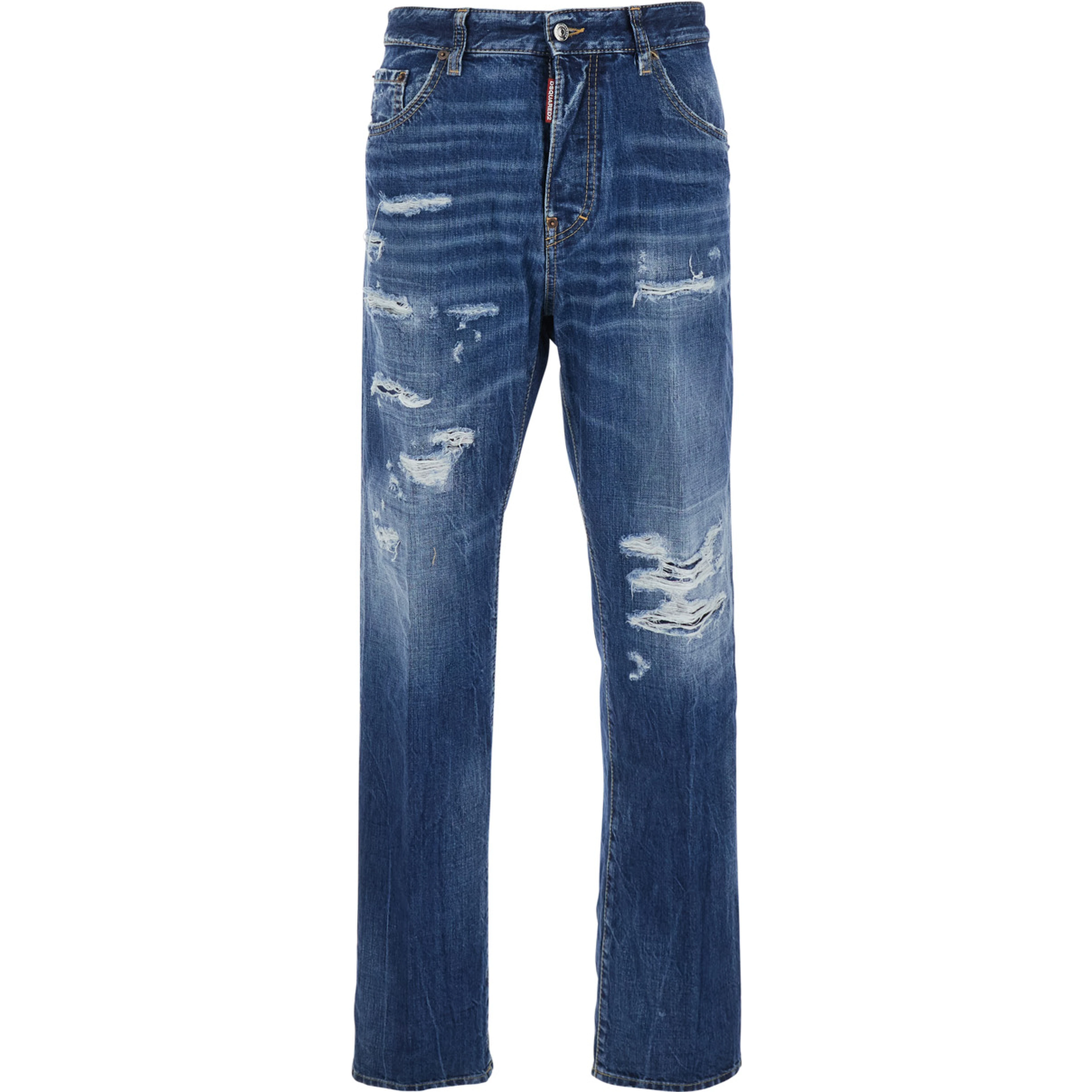 642 Blue Jeans with All-Over Ripped Details and Logo Patch on the Back in  Denim for Men