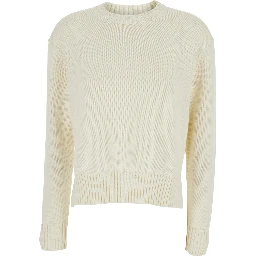 White Sweater with Long Sleeves Round Neck In Cotton Women