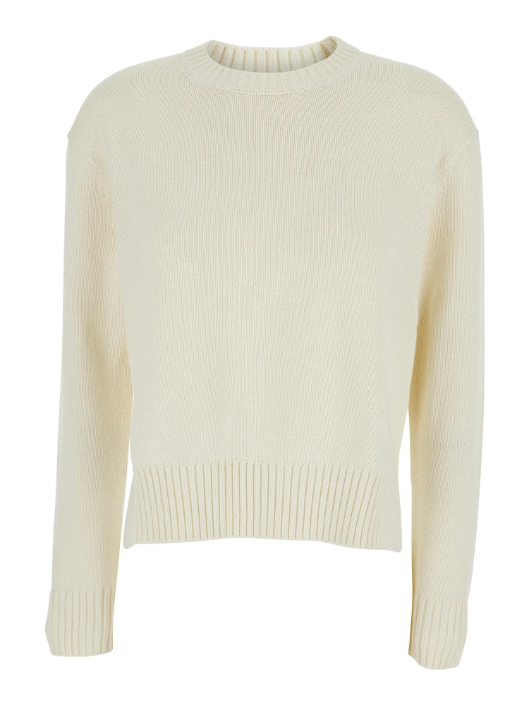 White Sweater with Long Sleeves Round Neck In Cotton Women