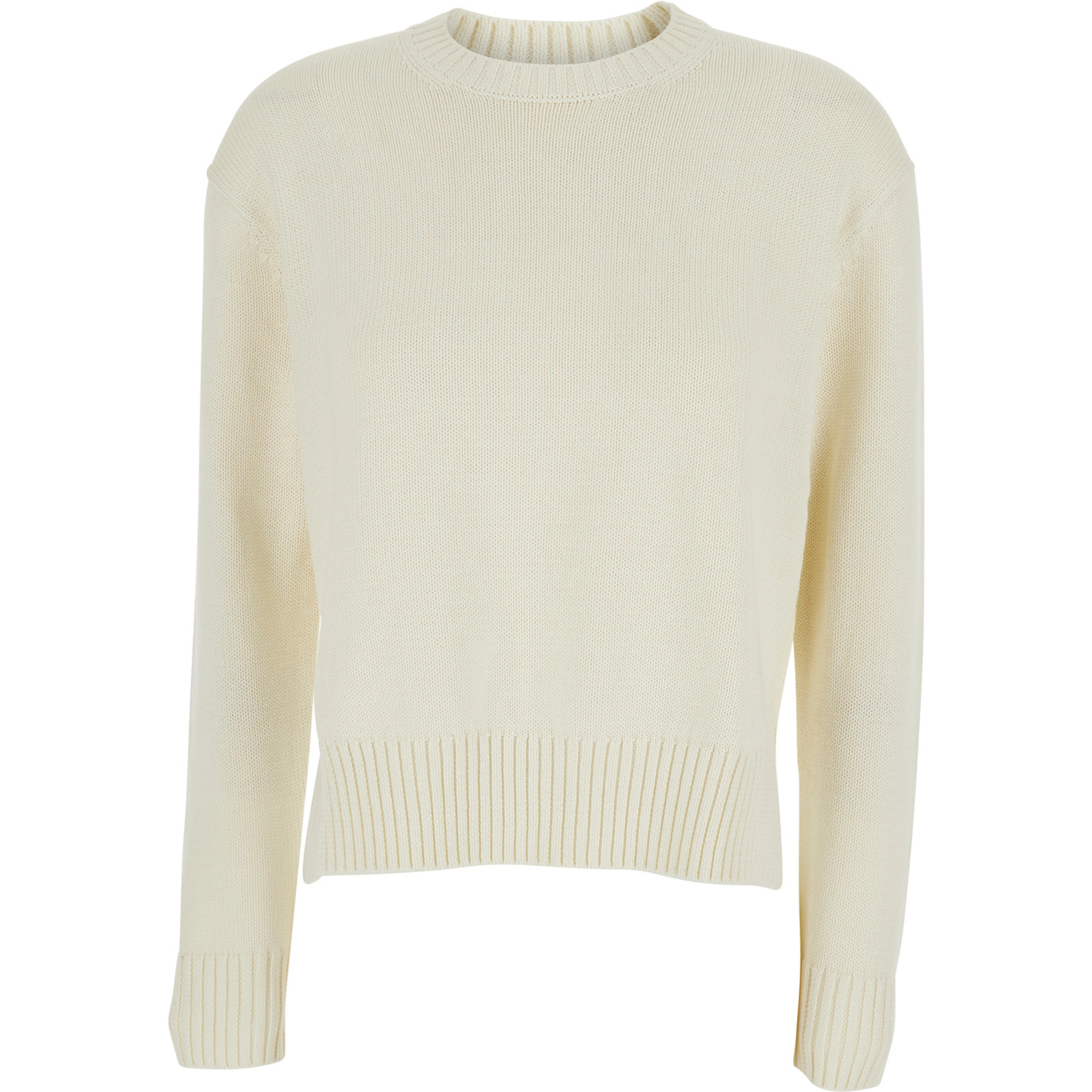 White Sweater with Long Sleeves Round Neck In Cotton Women