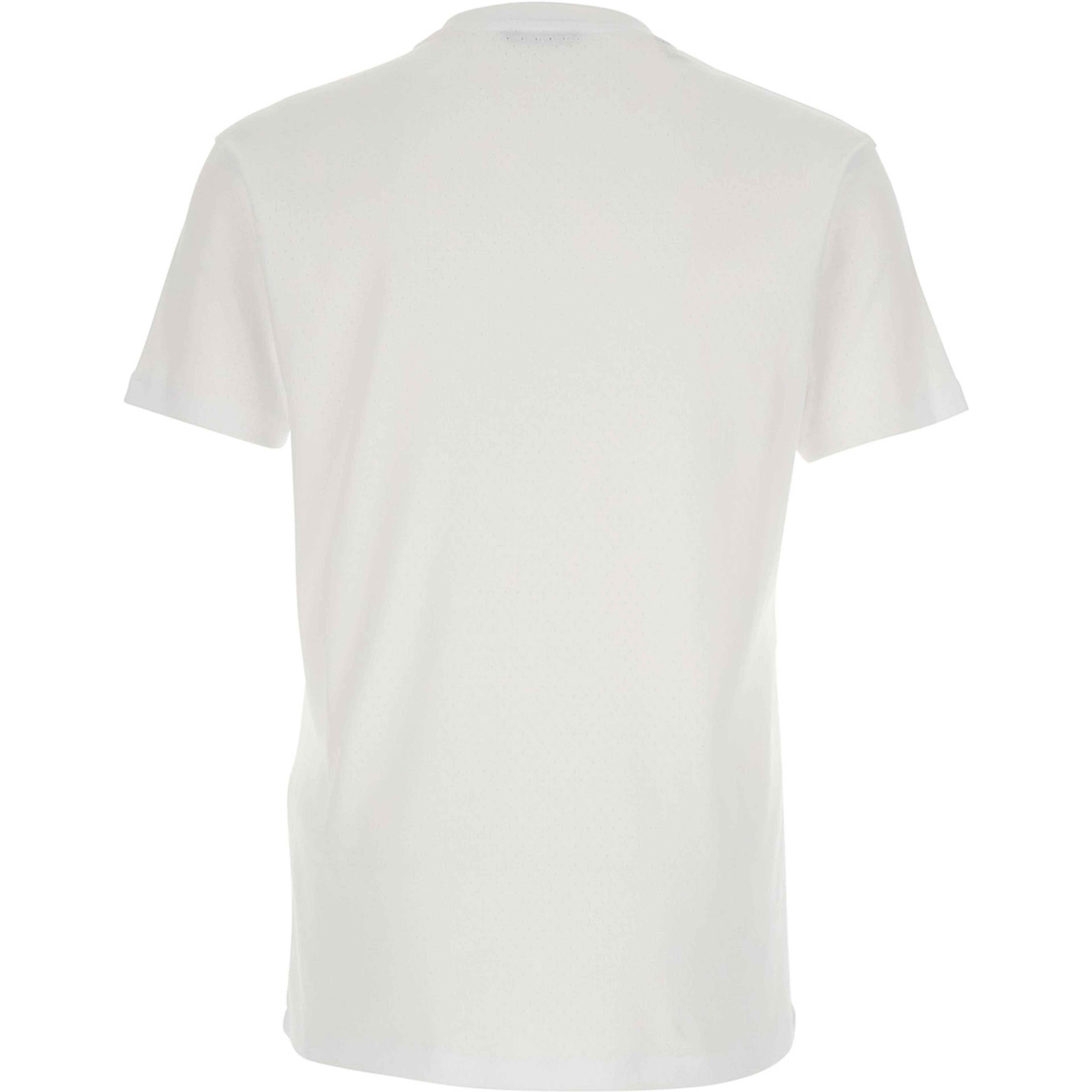 White Crew Neck T-Shirt with Logo Embroidery on the Front and Perforated Design in Cotton for Men