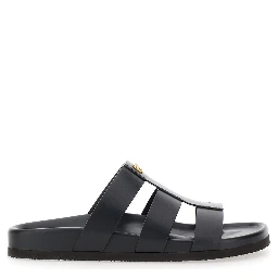 Sandals with Cage Design and VLogo Plaque on the Front in Black Leather Man
