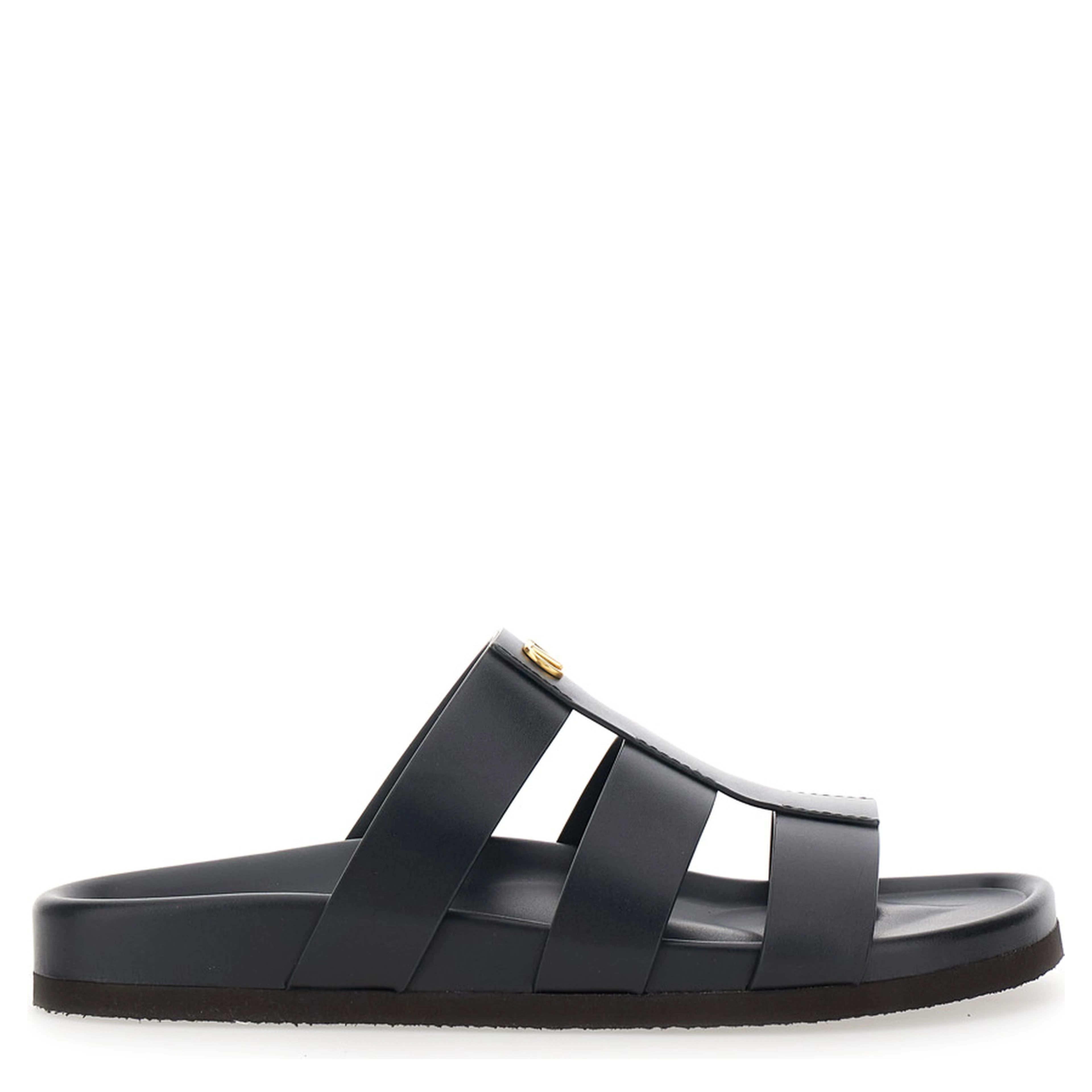 Sandals with Cage Design and VLogo Plaque on the Front in Black Leather Man