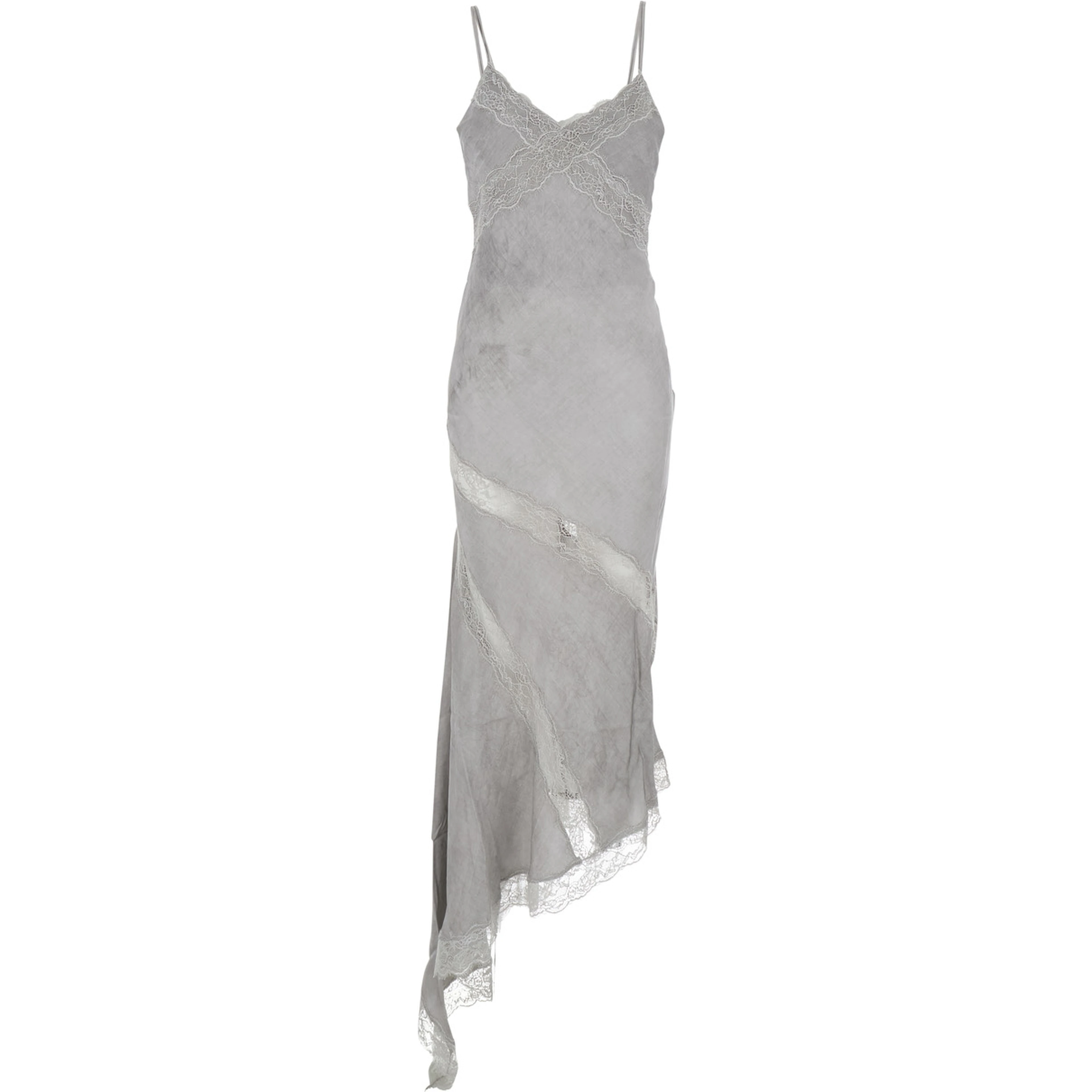 Long Dress Rosetta with Thin Straps and Asymmetrical Design in Gray for Women