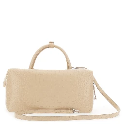 Holdall Large White Handbag with Adjustable and Removable Strap in Leather Woman