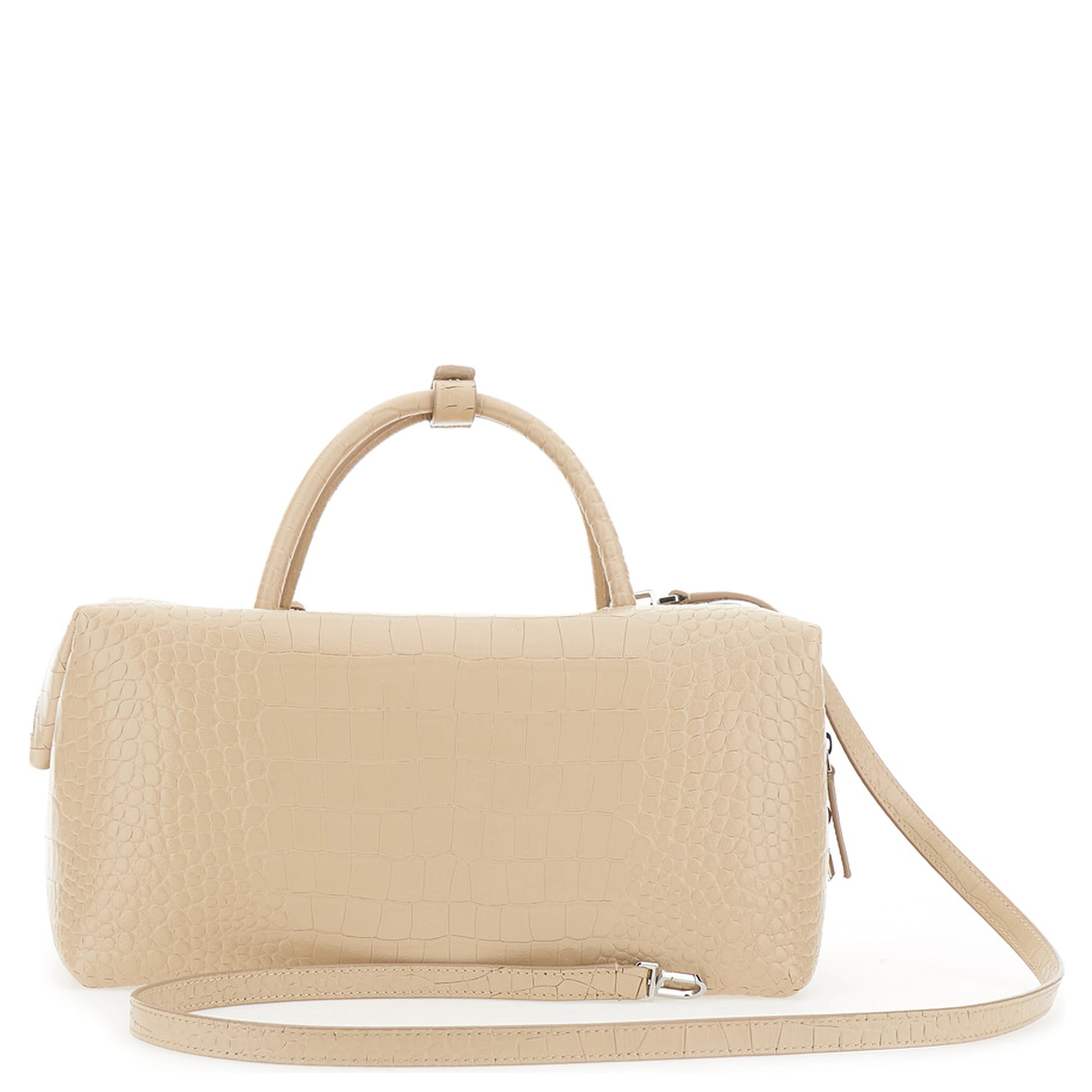 Holdall Large White Handbag with Adjustable and Removable Strap in Leather Woman