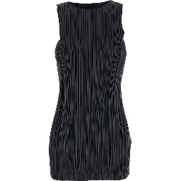 Razor Pleat Tank Black with Pleated Details in Tech Fabric Women