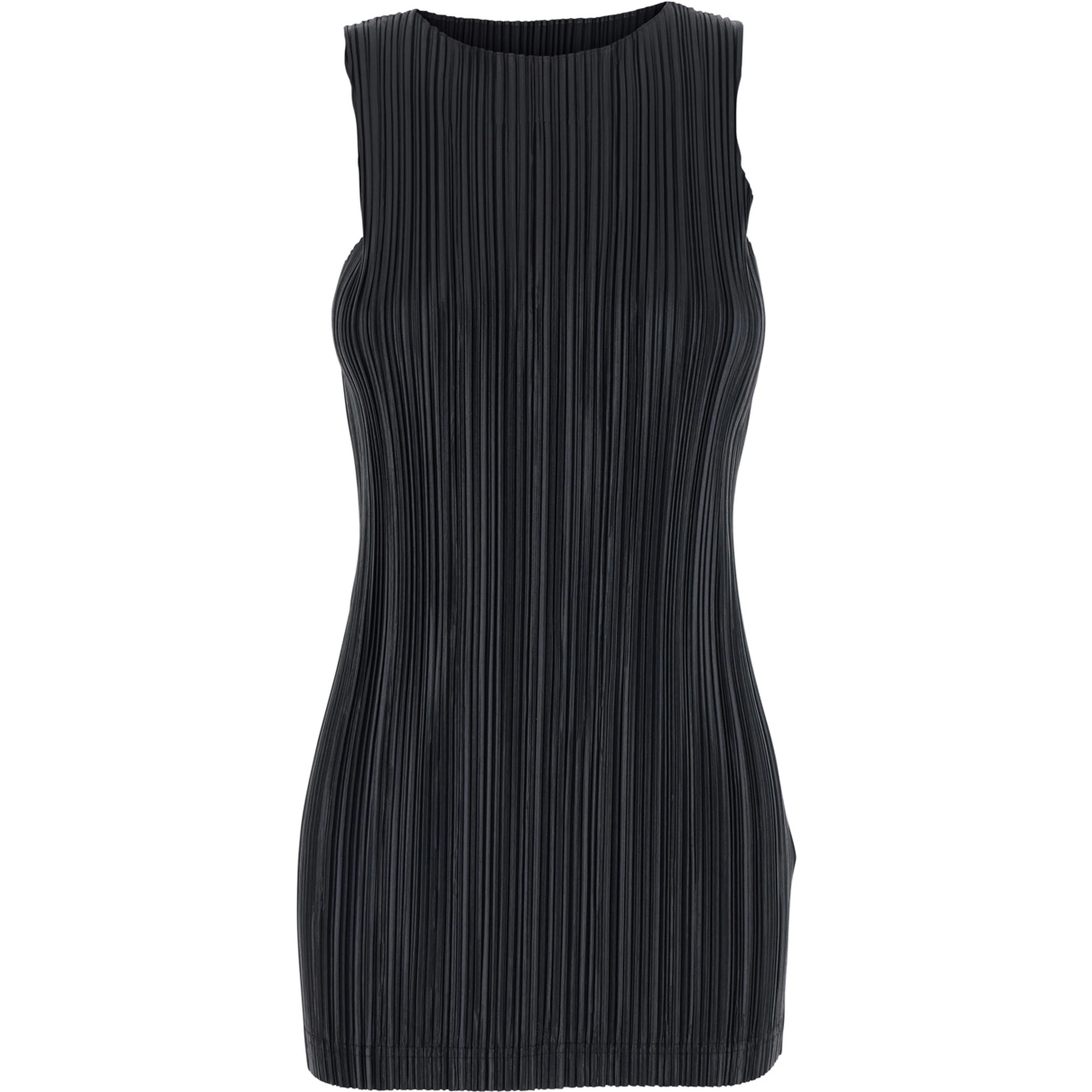 Razor Pleat Tank Black with Pleated Details in Tech Fabric Women