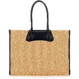 Troy Beige Tote bag with Orb Logo Embossed on the Front and Raffia Effect in Cotton for Women