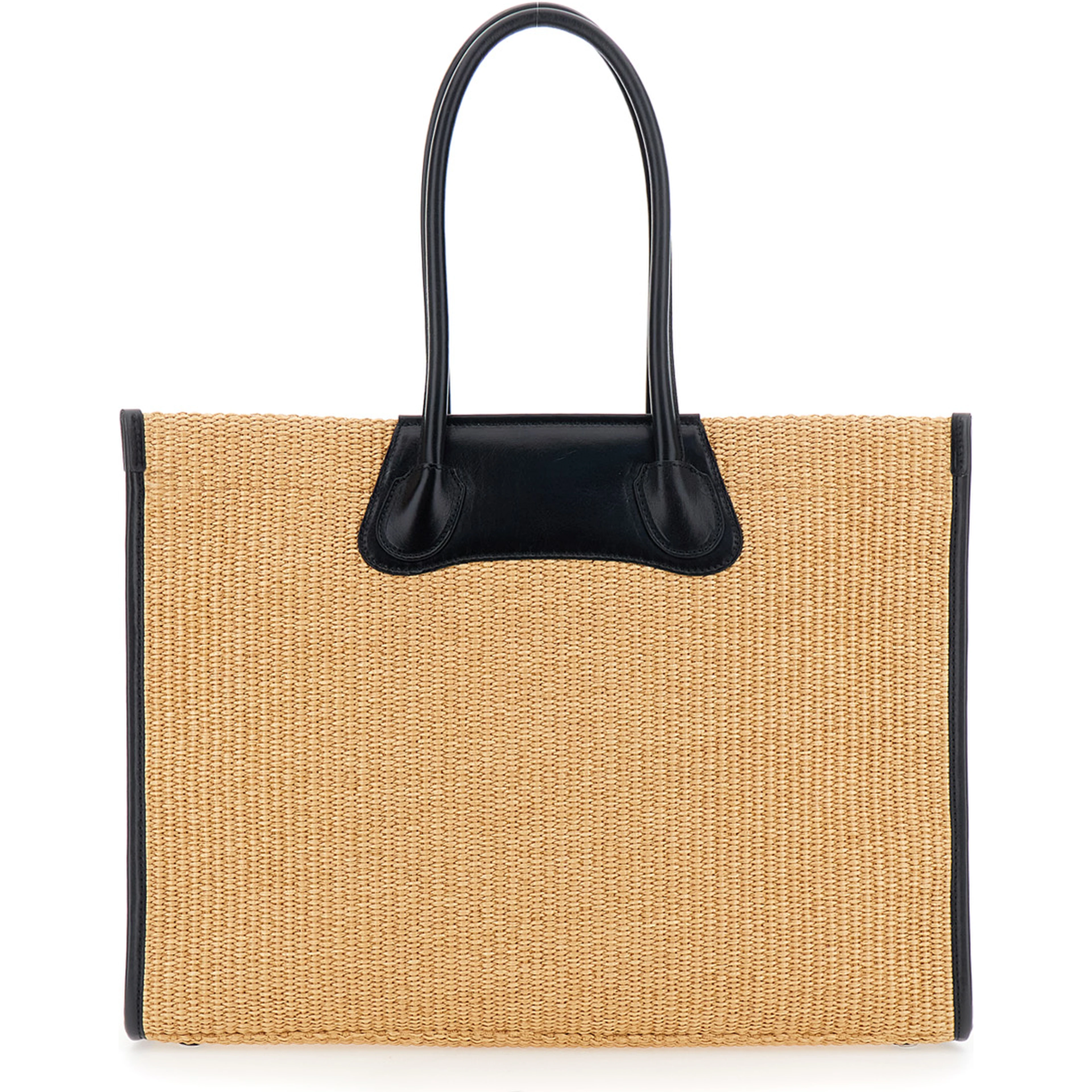 Troy Beige Tote bag with Orb Logo Embossed on the Front and Raffia Effect in Cotton for Women
