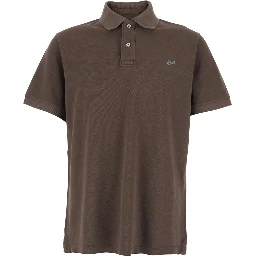 Brown Classic Collar Polo with Logo Lettering Embroidery on the Front in Cotton Men