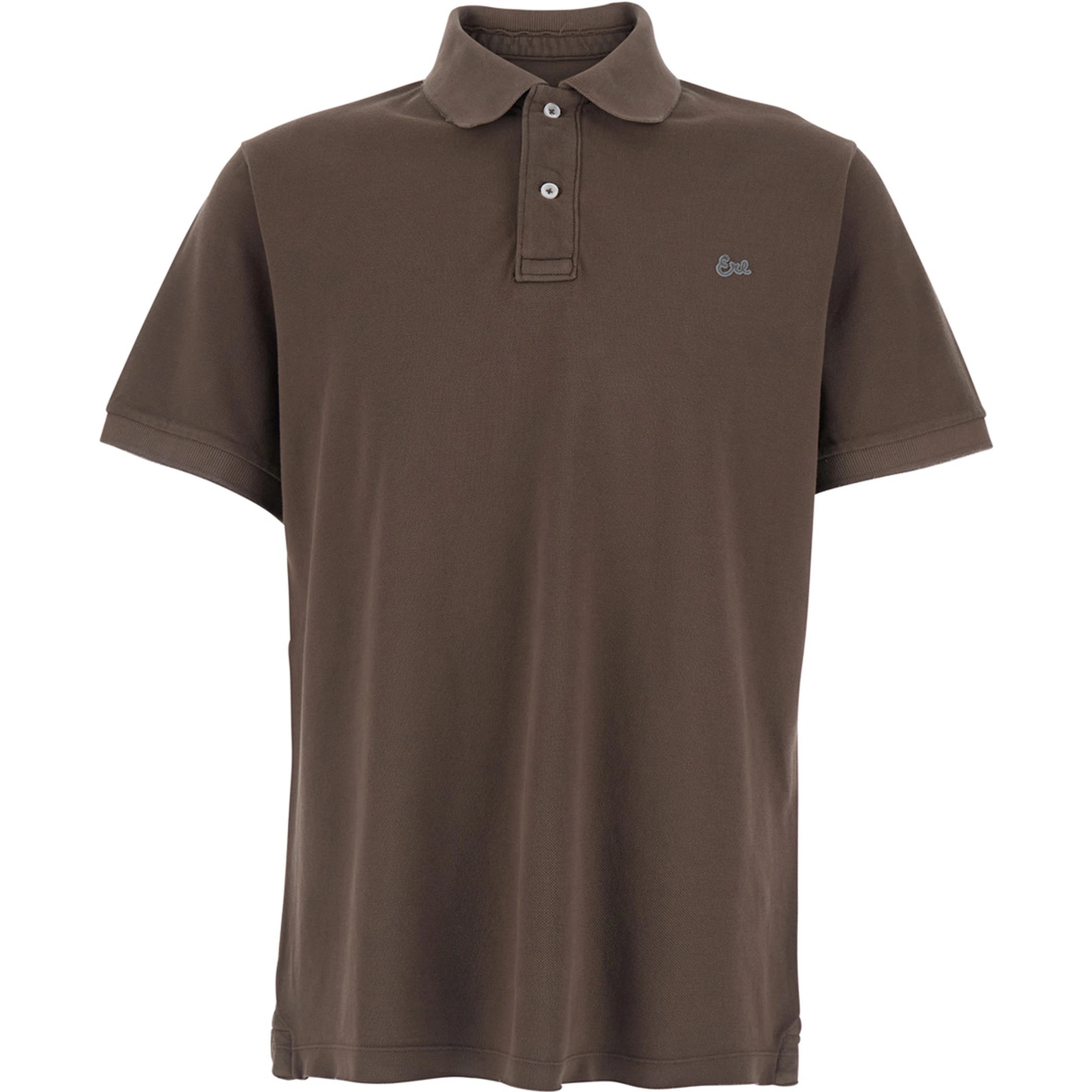 Brown Classic Collar Polo with Logo Lettering Embroidery on the Front in Cotton Men