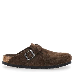 Boston Brown Mules with Buckle Closure and Almond Toe in Suede Woman