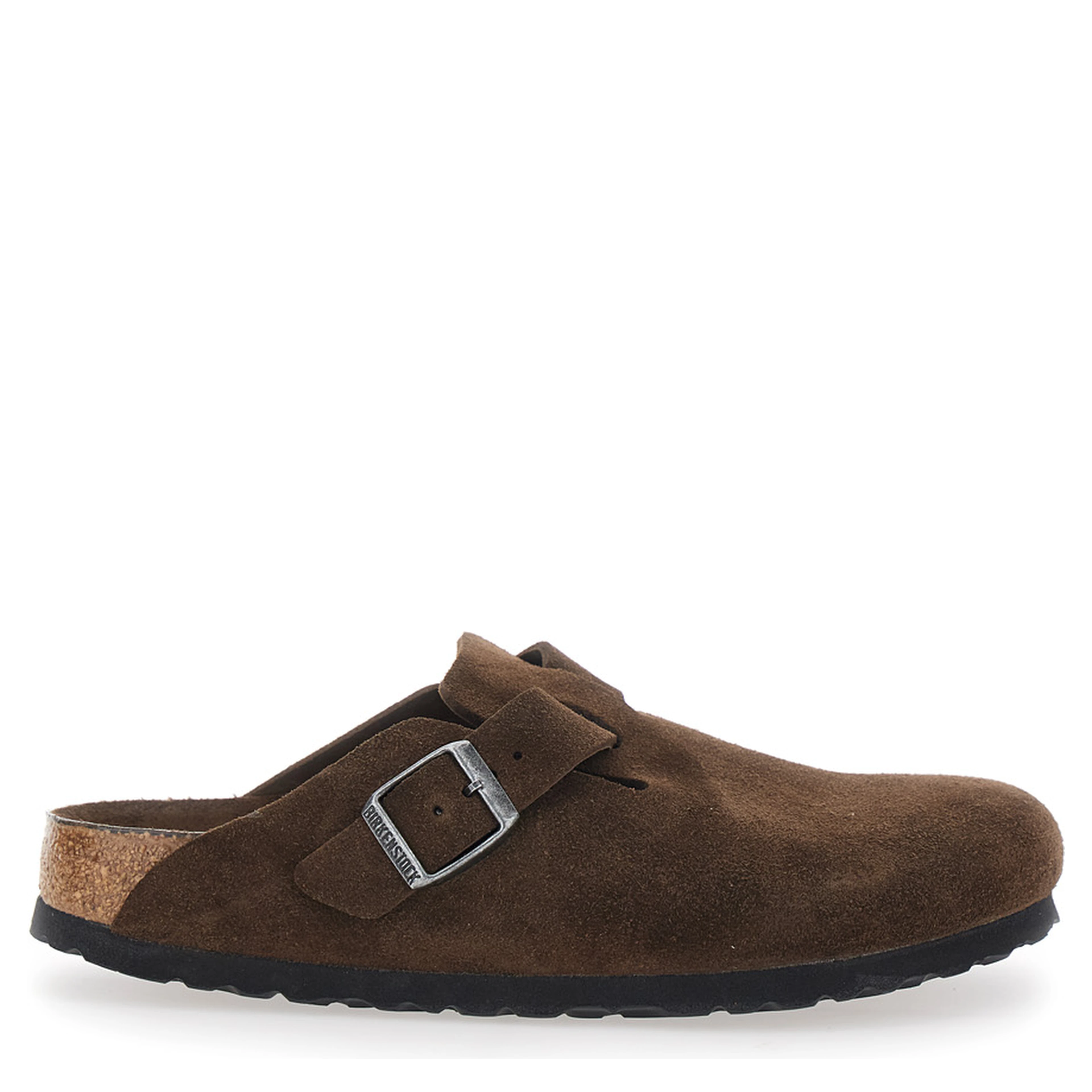 Boston Brown Mules with Buckle Closure and Almond Toe in Suede Woman