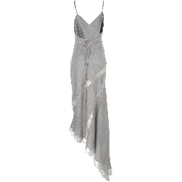 Long Dress Rosetta with Thin Straps and Asymmetrical Design in Gray for Women