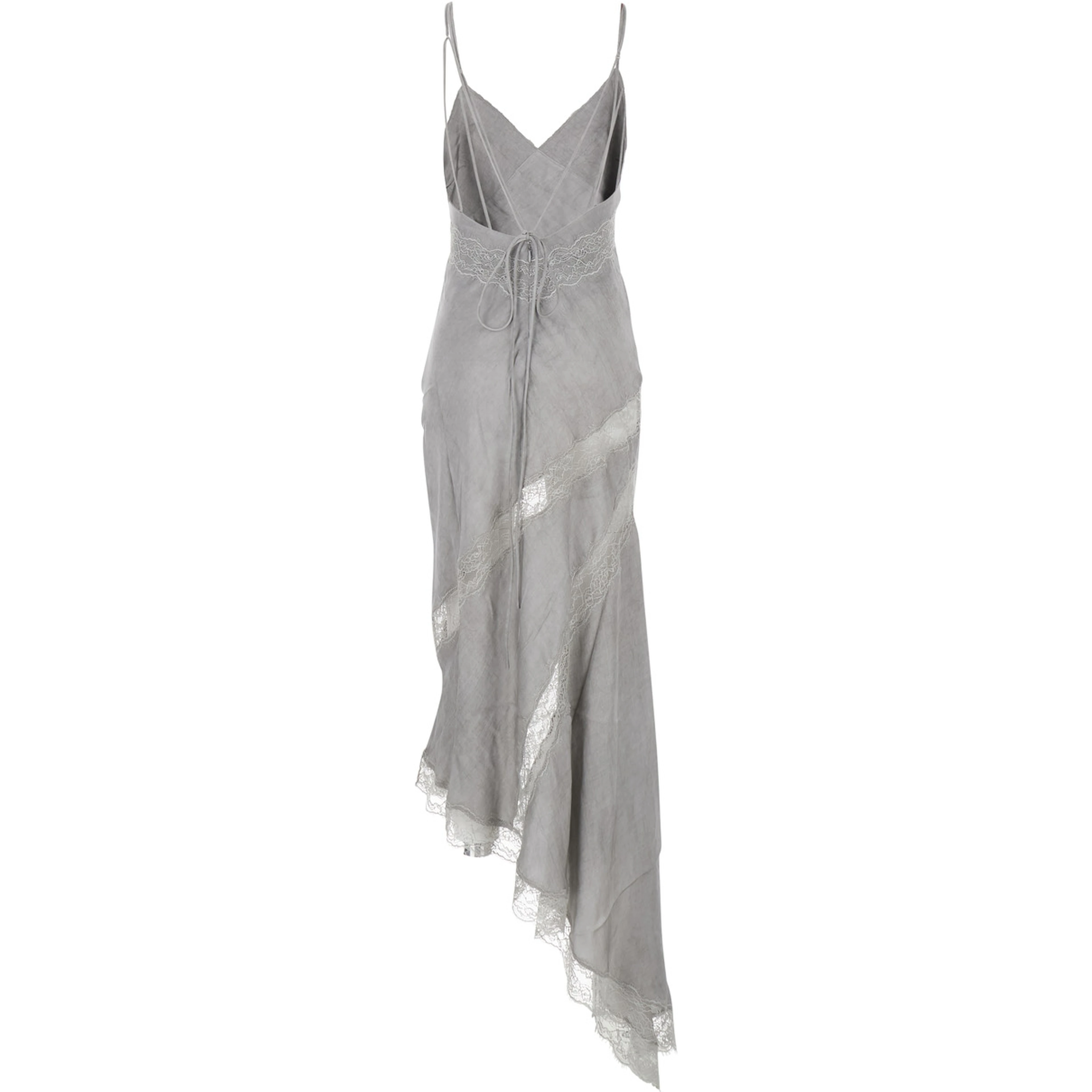 Long Dress Rosetta with Thin Straps and Asymmetrical Design in Gray for Women