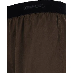Brown Shorts with Logo Lettering and Elastic Waist In Stretch Silk for Women
