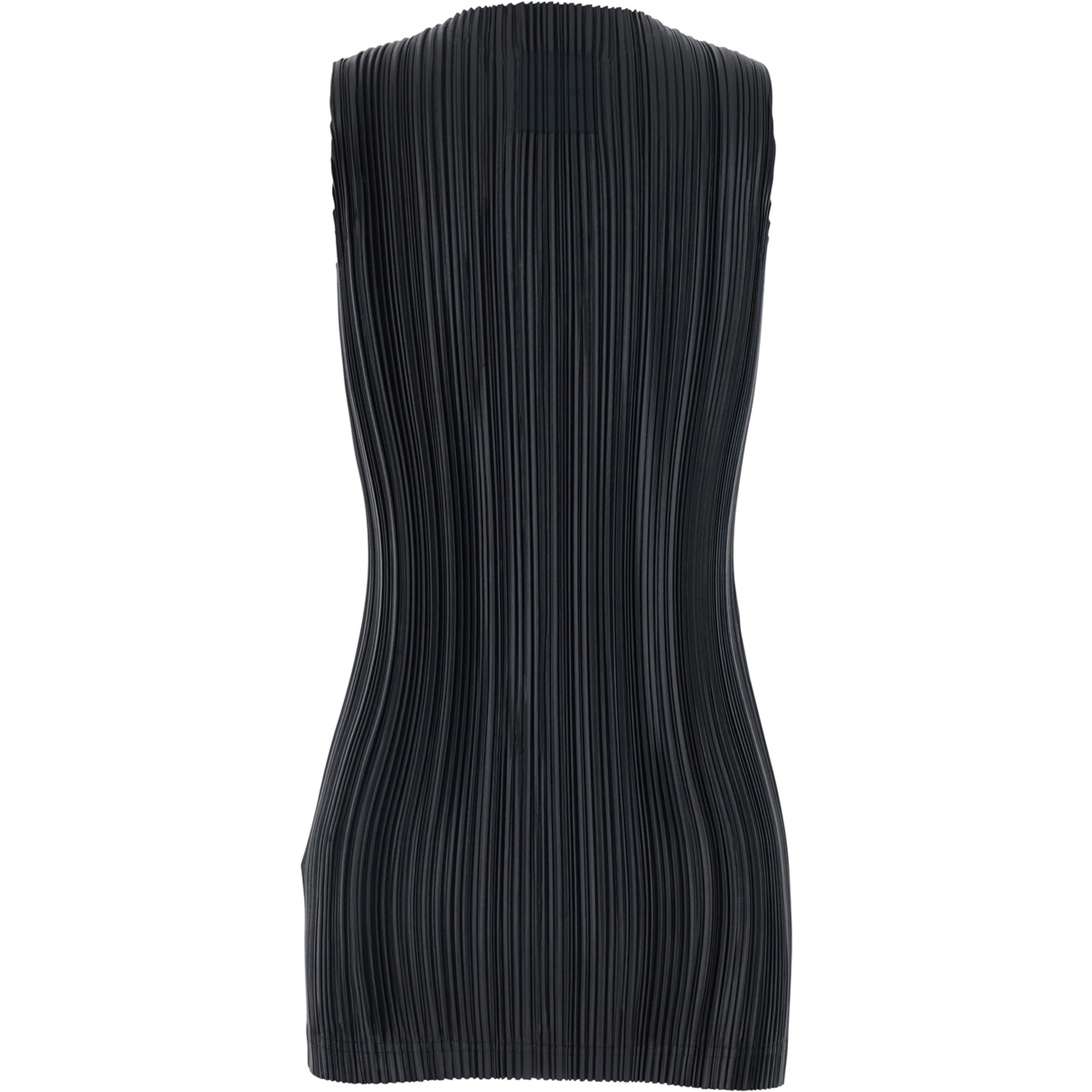 Razor Pleat Tank Black with Pleated Details in Tech Fabric Women