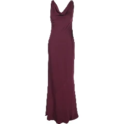 Bordeaux Long Dress with Asymmetric Neckline and Flared Skirt in Tech Fabric Women