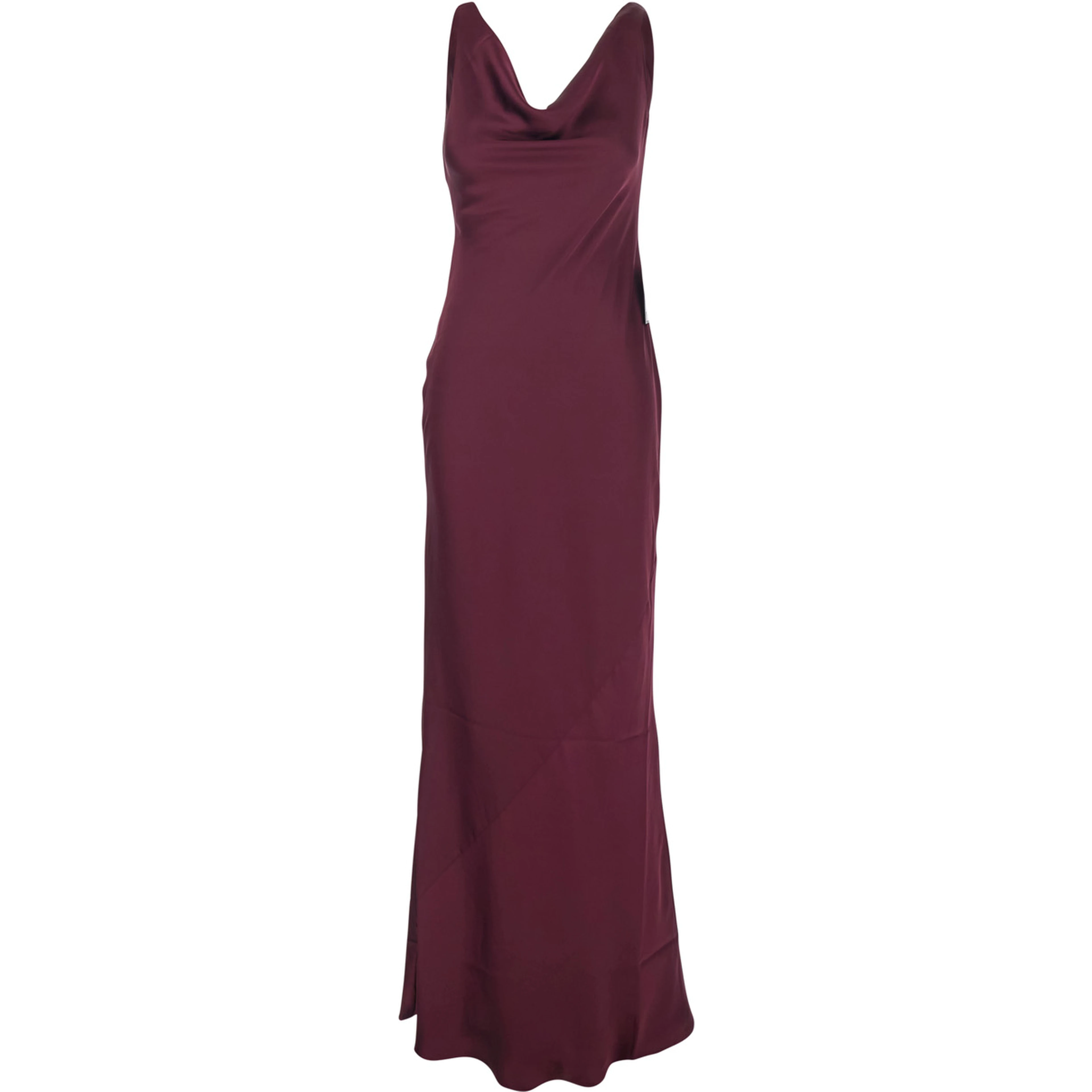 Bordeaux Long Dress with Asymmetric Neckline and Flared Skirt in Tech Fabric Women