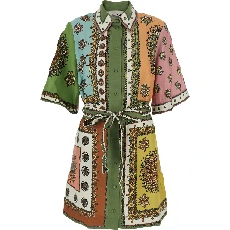 Contina Multicolor Mini Dress with Front Belt and All-Over Print in Viscose Blend for Women