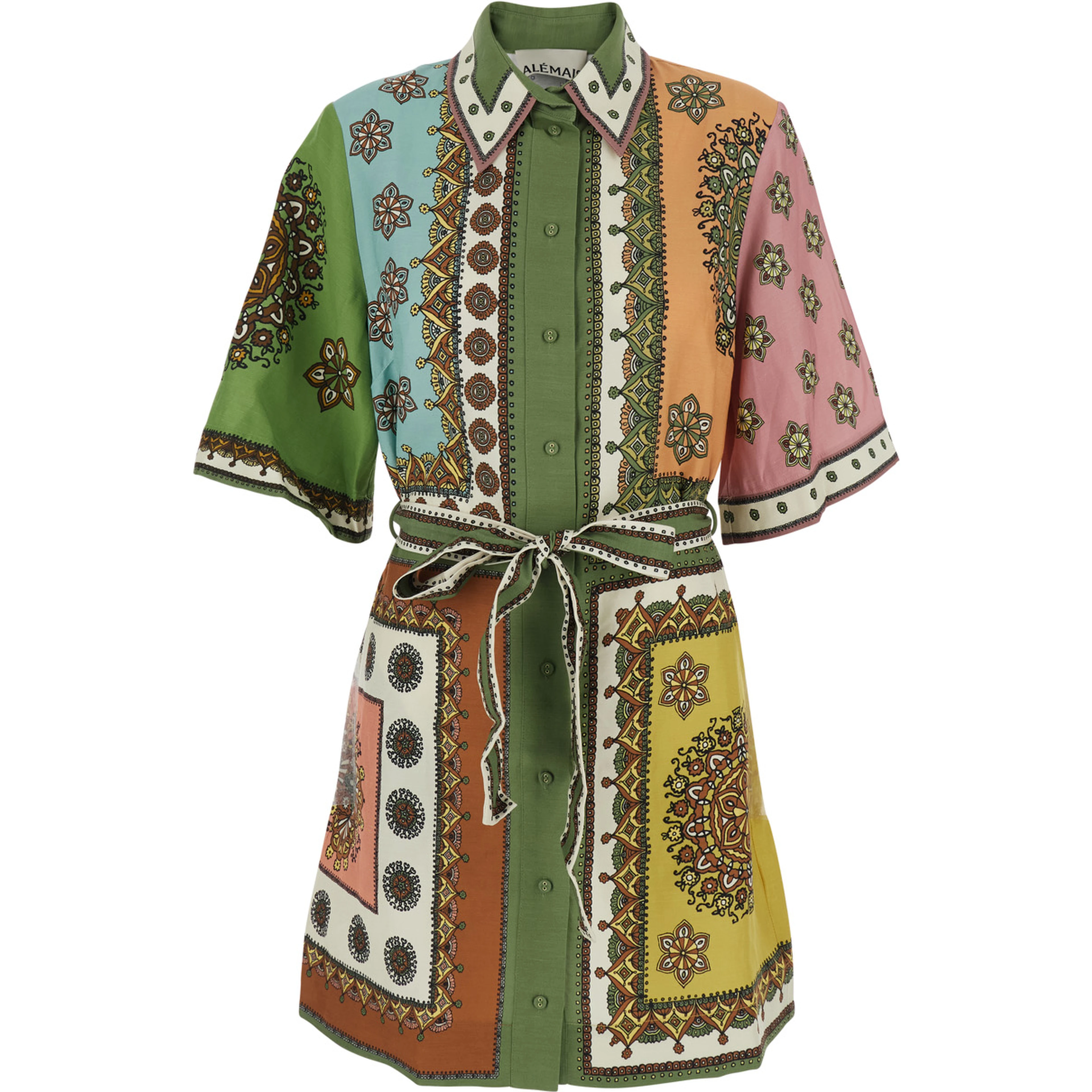 Contina Multicolor Mini Dress with Front Belt and All-Over Print in Viscose Blend for Women