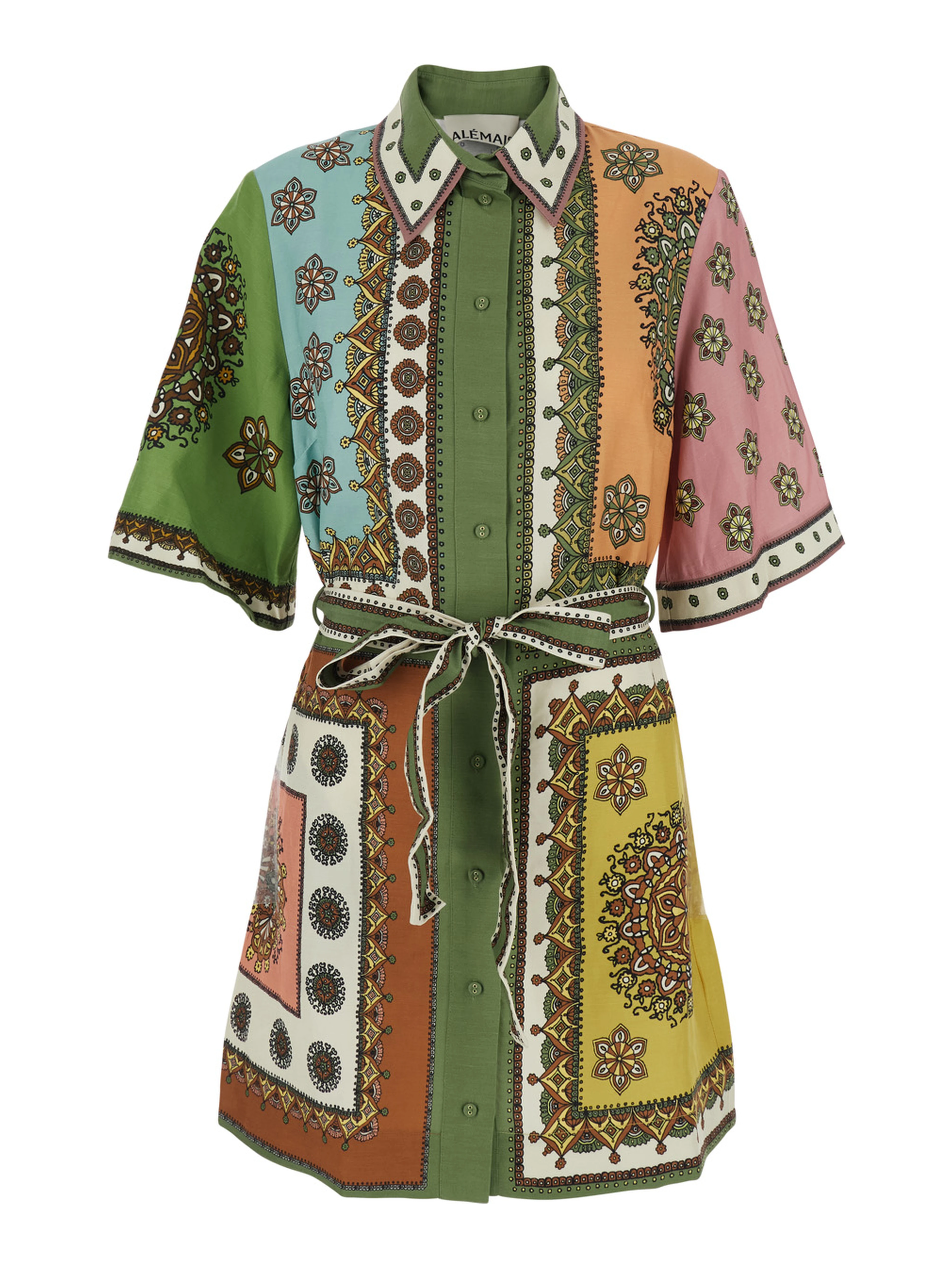 Contina Multicolor Mini Dress with Front Belt and All-Over Print in Viscose Blend for Women