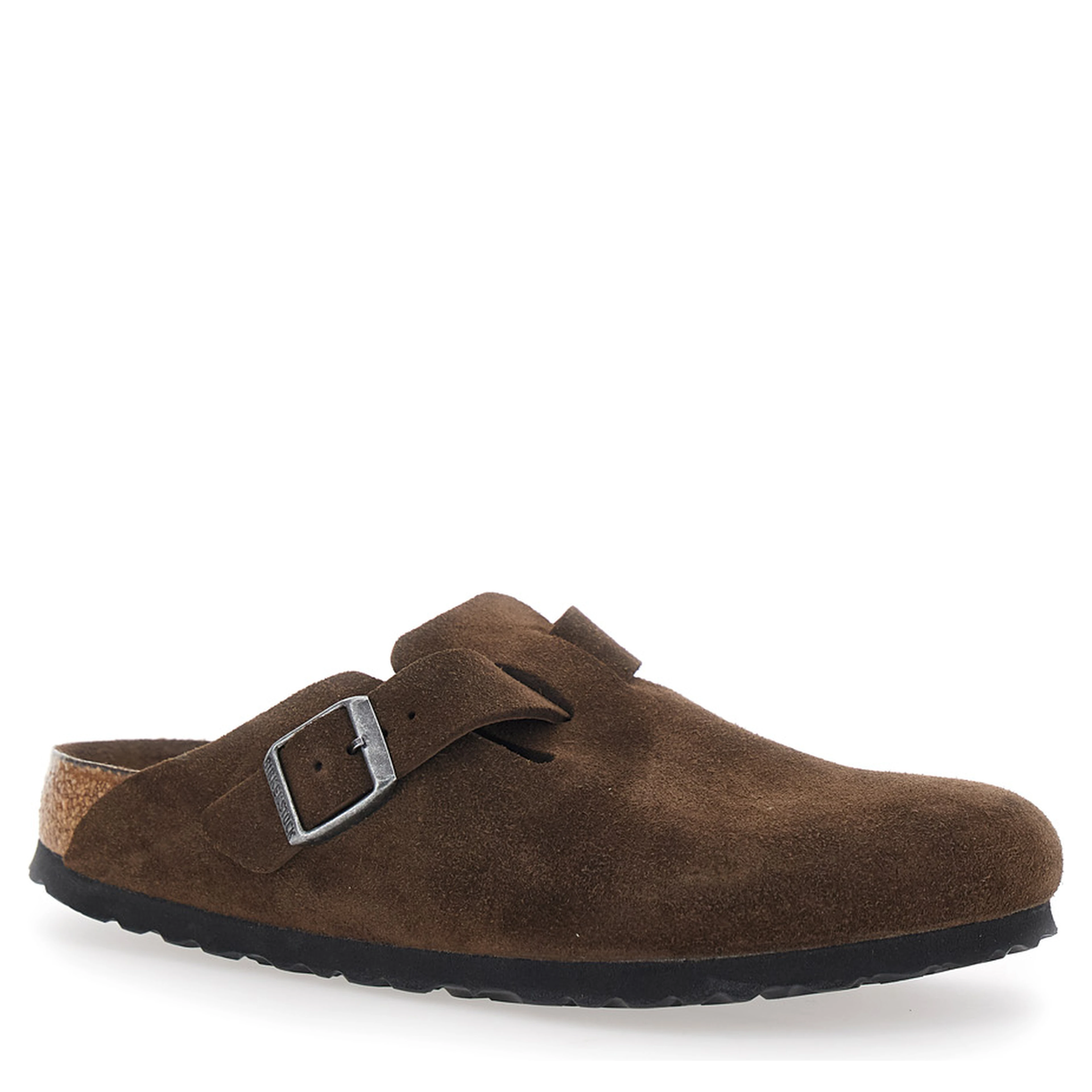 Boston Brown Mules with Buckle Closure and Almond Toe in Suede Woman