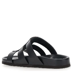 Sandals with Cage Design and VLogo Plaque on the Front in Black Leather Man