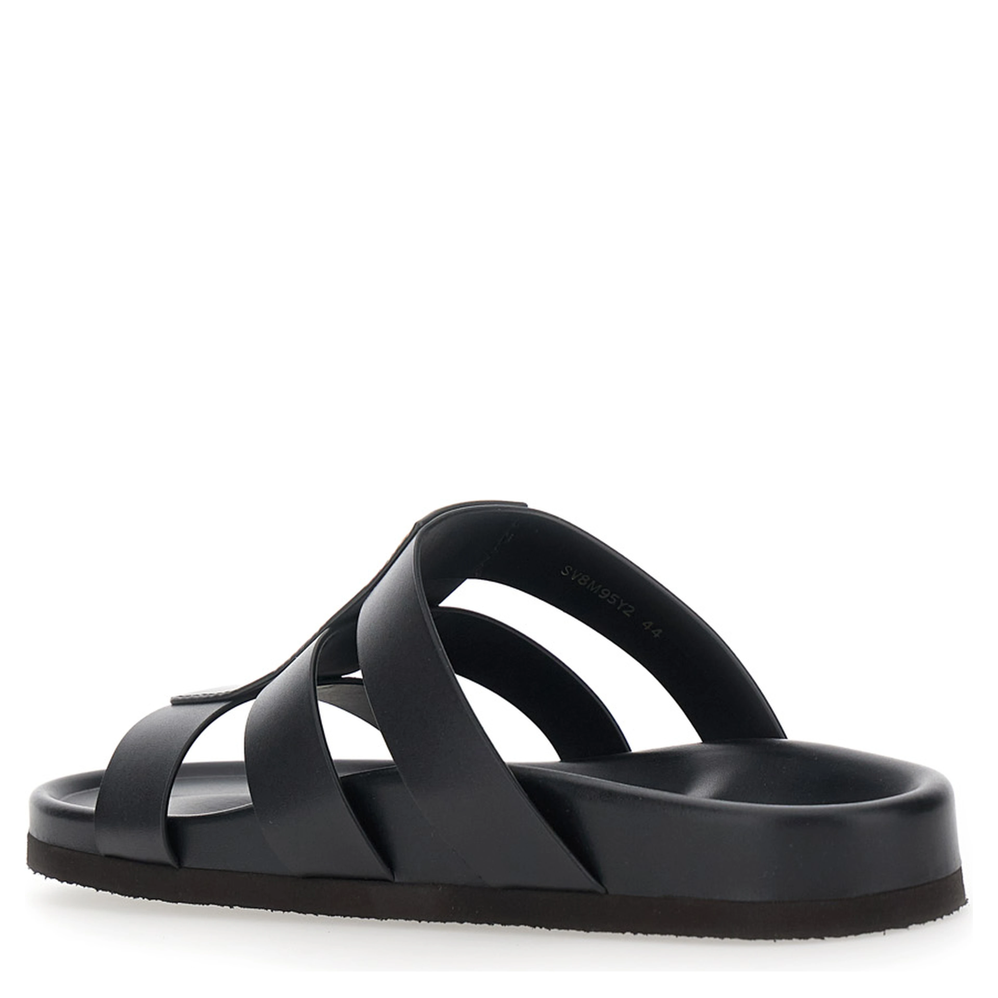 Sandals with Cage Design and VLogo Plaque on the Front in Black Leather Man