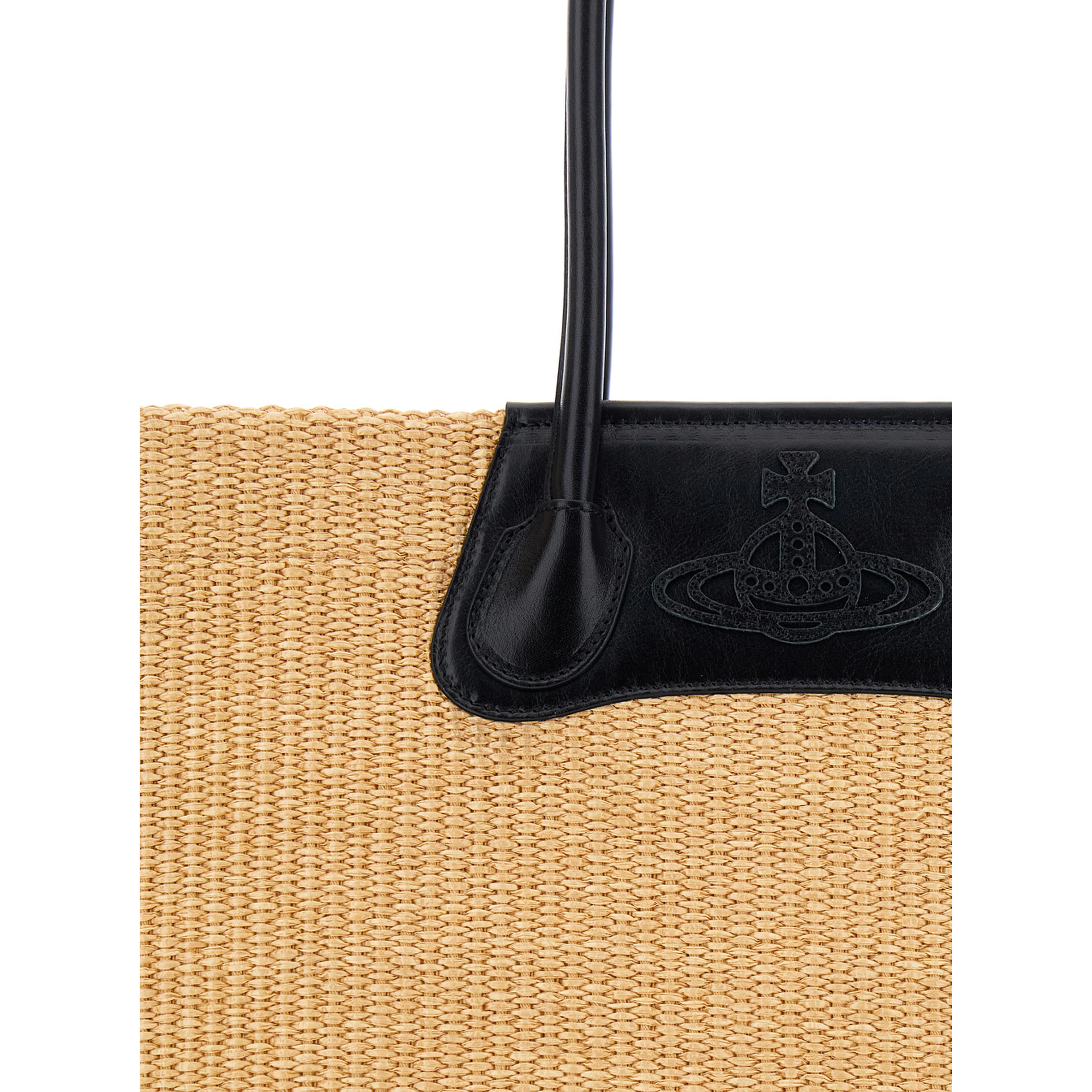 Troy Beige Tote bag with Orb Logo Embossed on the Front and Raffia Effect in Cotton for Women