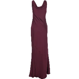 Bordeaux Long Dress with Asymmetric Neckline and Flared Skirt in Tech Fabric Women