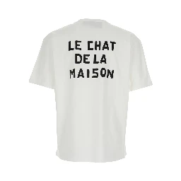 Crew Neck T-shirt with Print and Maxi Slogan on the Back in White Cotton for Men