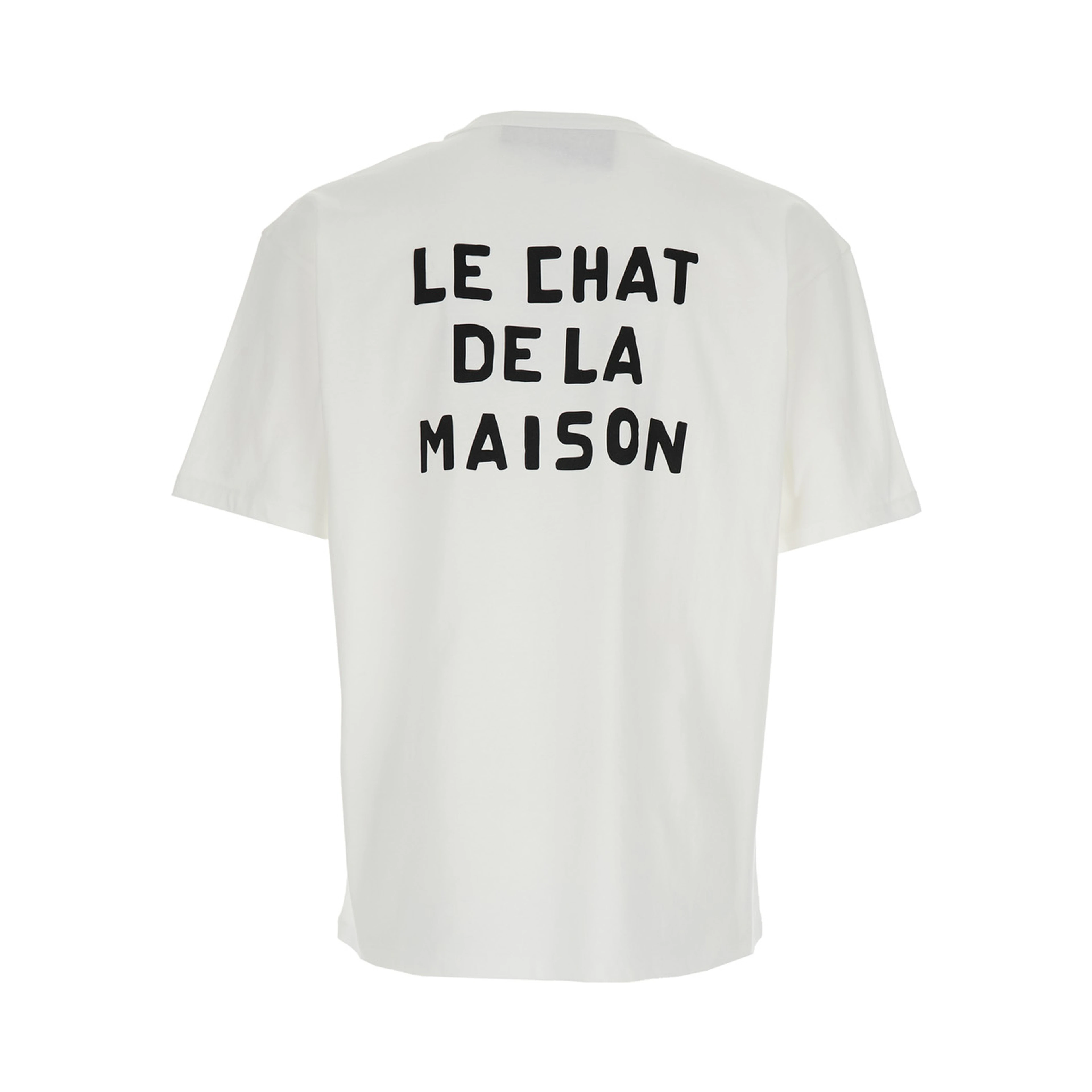 Crew Neck T-shirt with Print and Maxi Slogan on the Back in White Cotton for Men