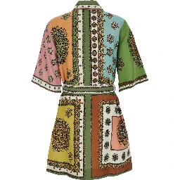 Contina Multicolor Mini Dress with Front Belt and All-Over Print in Viscose Blend for Women